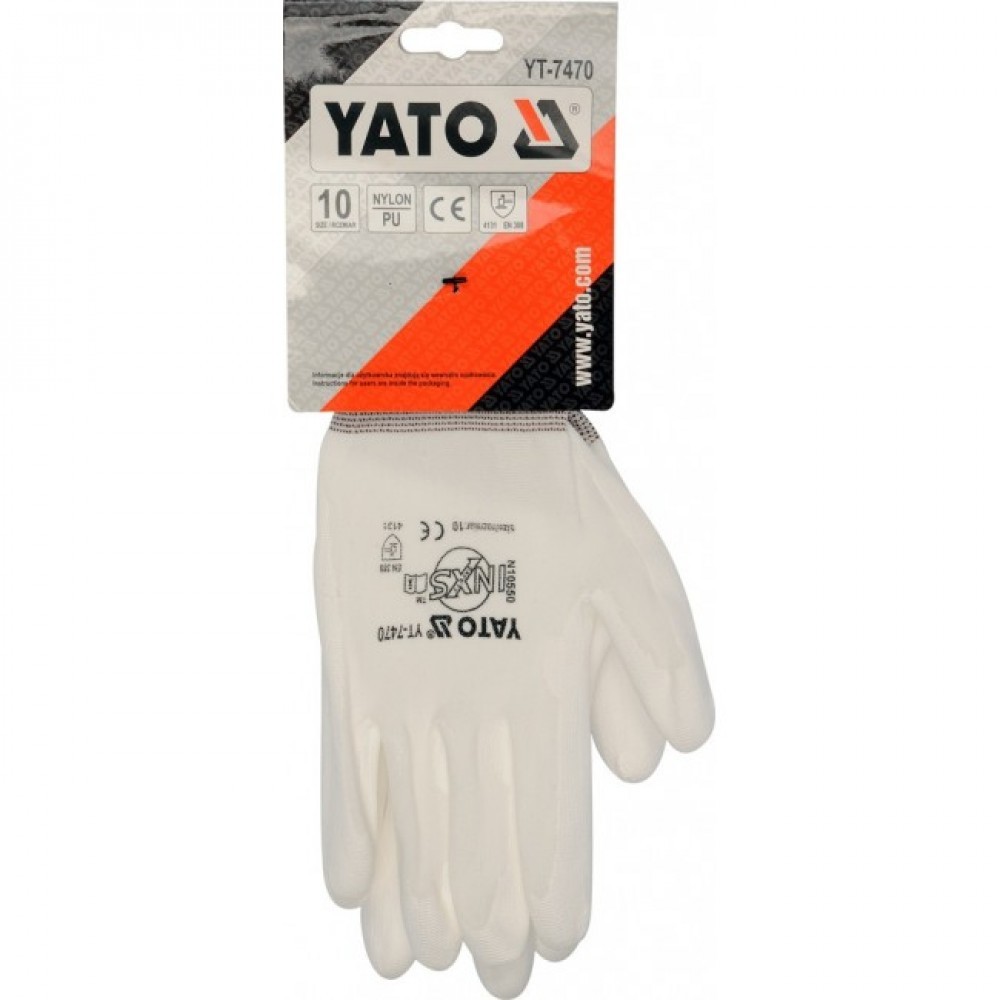 WORKING GLOVES NYLON/PU WHITE XL - YT-7470