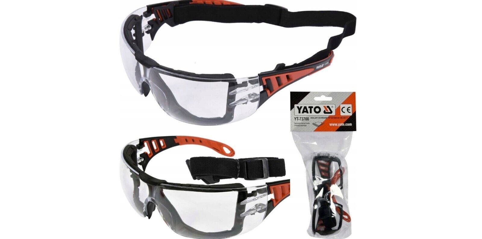 YT-73700 SAFETY CLEAR GLASSES W. ELASTIC STRAP